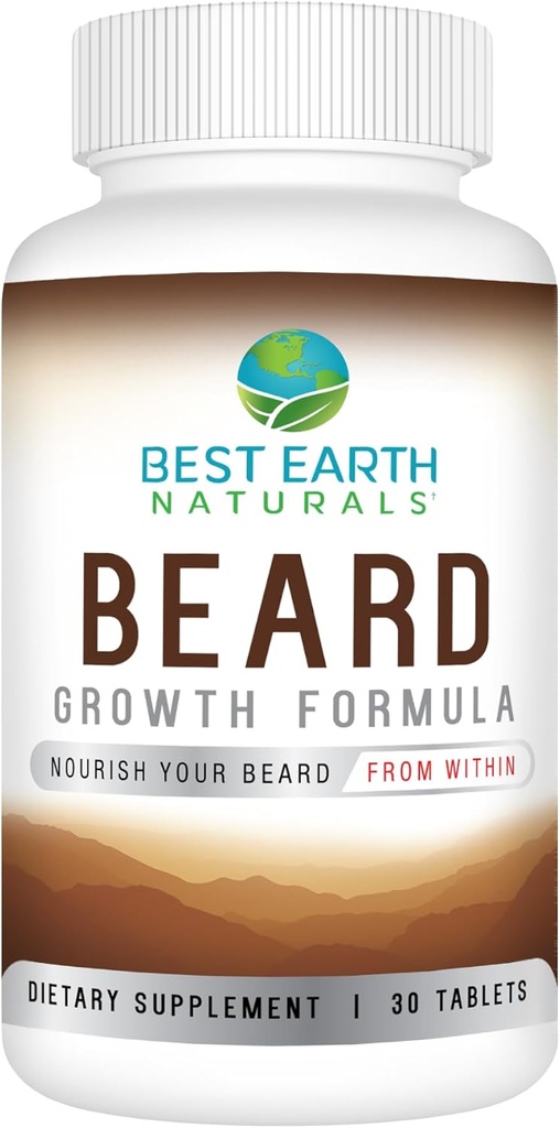 Meilleure formule de croissance de la barbe terrestre naturelle pour les hommes Vitamines, nutriments, biotine, Saw Palmetto et PABA pour la croissance faciale des cheveux 30 Compte