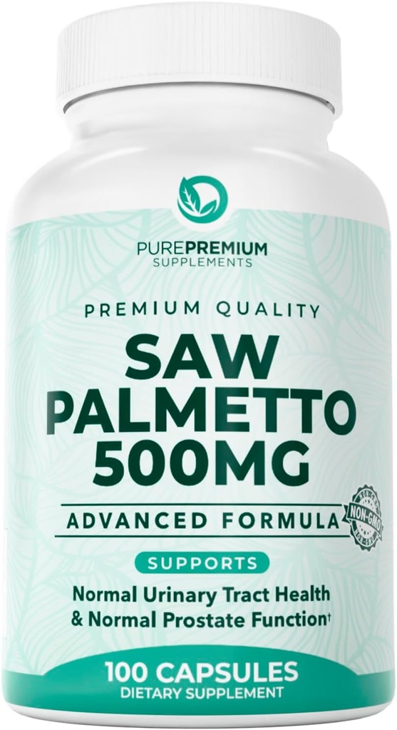 PurePremium Saw Palmetto 500 mg pour les hommes/femmes – Maximum de force Saw Palmetto Extrant de poudre Supplément de poudre - Soutien normal de l'urine Tract, Prostate Health/Hair - 3 mois d'approvisionnement - 100 Comprimés