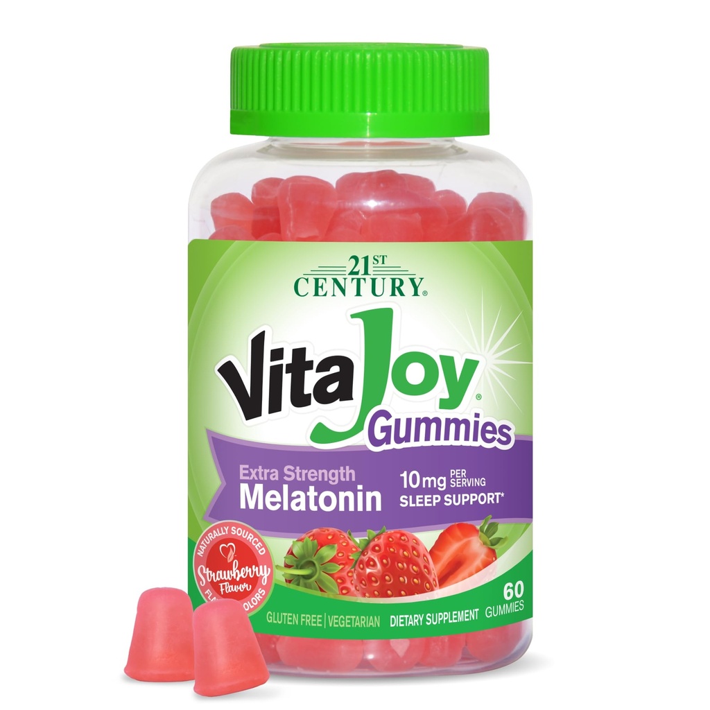 21ème siècle Santé VitaJoy Extra Strength Mélatonine 10 mg Gummies, Fraise, 60 Compte, Rouge, 0,43 livres, (paquet de 1)