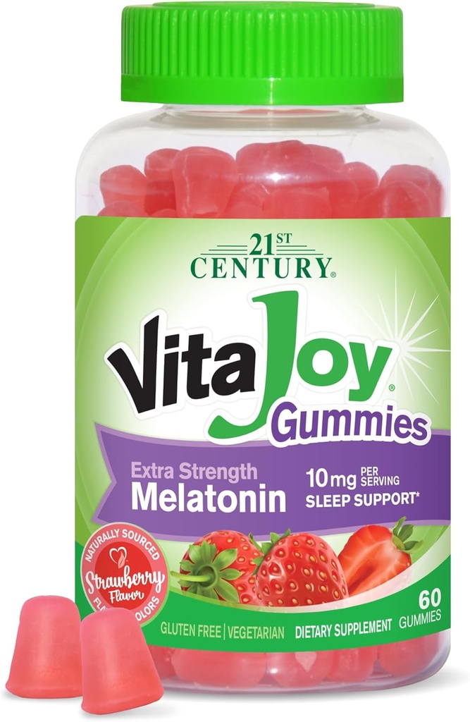 21ème siècle Santé VitaJoy Extra Strength Mélatonine 10 mg Gummies, Fraise, 60 Compte, Rouge, 0,43 livres, (paquet de 1)