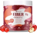 Gommies de fibre avec probiotiques,10G Fibre par portion sans sucre ajouté Saveur de pomme, avec mélange de probiotiques CFU de 10 milliards, vinaigre de cidre de pomme, vitamine C, inuline, soutien bluffant 90 Compte