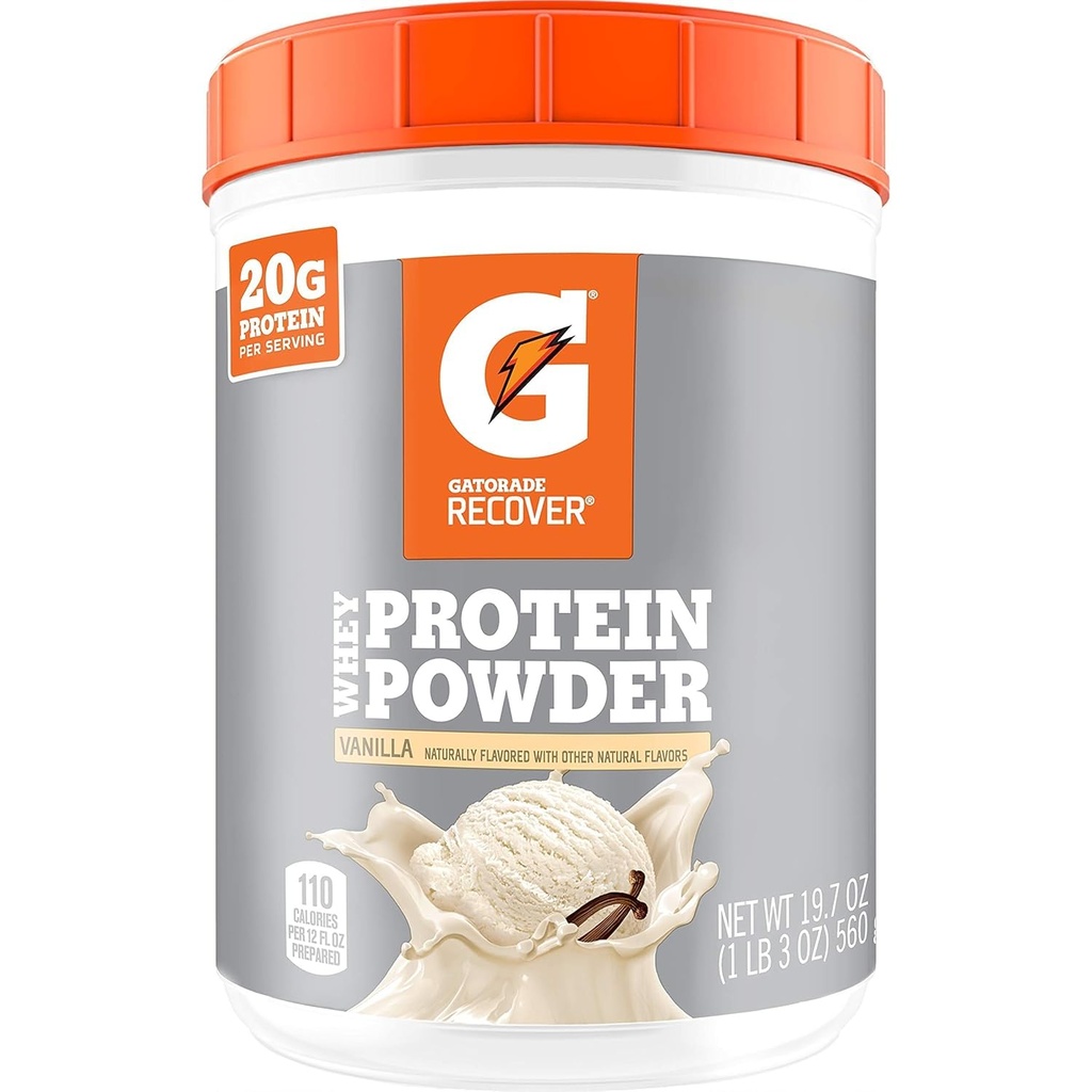 Poudre de protéines Gatorade Whey, 20 portions par boîte, 20 g de protéines par portion, Vanille, 19,7 Oz