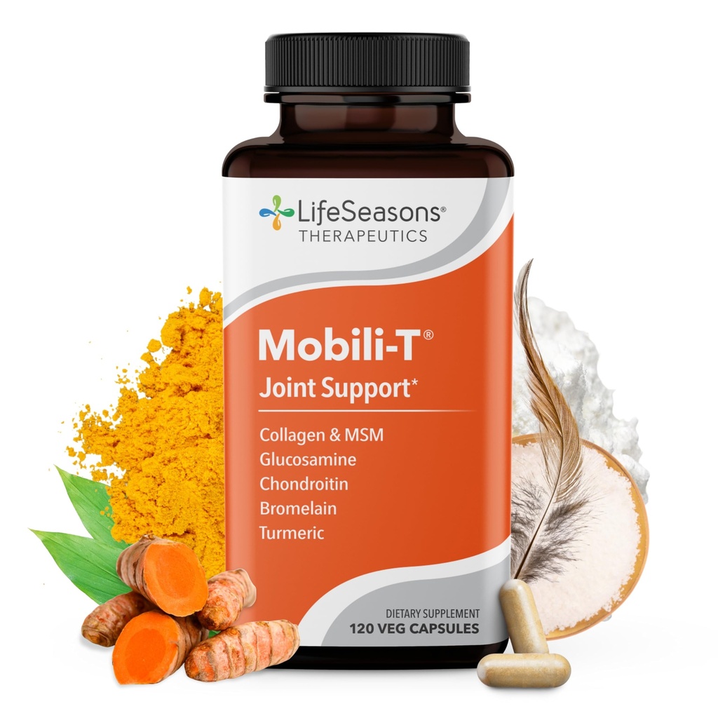 LifeSeasons Mobili-T - Supplément de soutien mixte - Réduit les douleurs et les malaises - Augmenter la portée de mouvement - Reconstruire les tissus et le cartilage - MSM Chondroitin Collagen Glucosamine & Turmeric - 120 Capsules