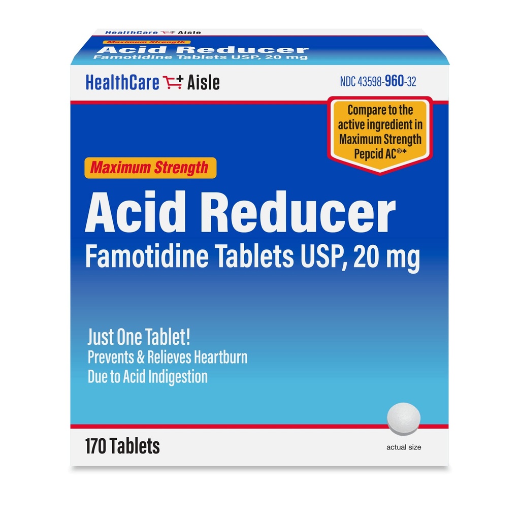 SantéCareAisle Famotidine 20 mg, 170 Comprimés, Réducteur d'acide de résistance maximale, prévient et soulage les brûlures d'estomac en raison de l'indigestion acide
