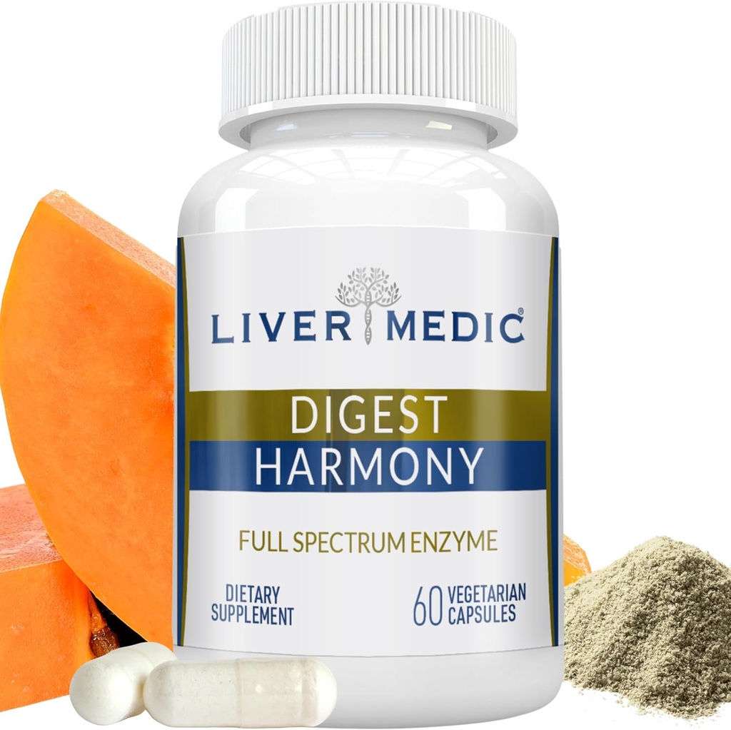 Digest Harmony Maximum Strength Enzymes digestifs Gluten Sensibilité Lipase, Protease, Cellulase, Aloe Vera pour Gallbladder, Bloating Relief et Digestive Discomfort – 60 Capsules