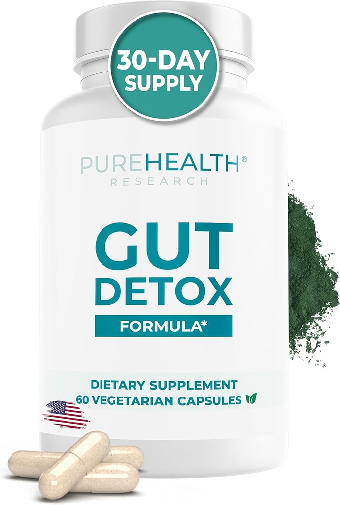 PUREHEALTH RESEARCH Gut Cleanse Formula Digestion Supplement - Complete Gut Cleanse with Zeolite Detox & Zeolite Clinoptilolite - Nettoyer les produits chimiques nocifs pour le bien-être optimal -1 bouteille