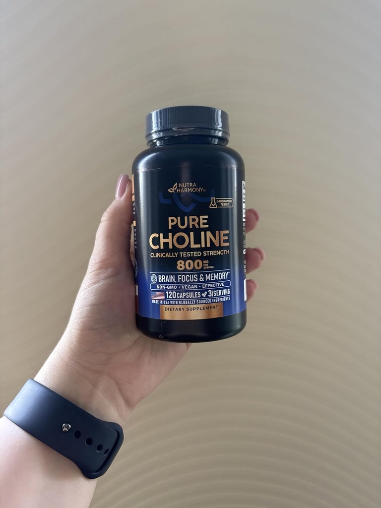 NUTRAHARMONY Choline 800 mg - Supplément Choline - Vegan, non-OGM, laboratoire testé - Fabriqué aux États-Unis - 120 capsules