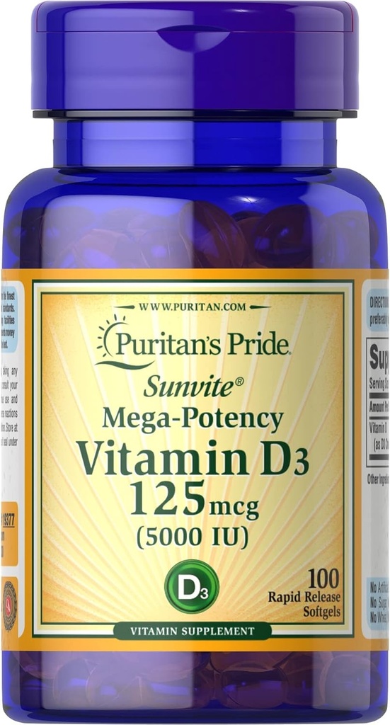 Pride de Puritan vitamine D3, 5000 UI, 100 Compte