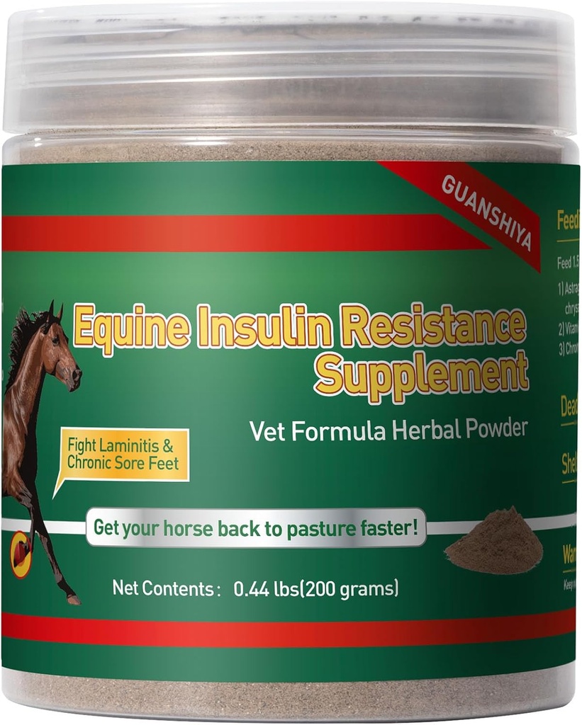 Insulin Resistance Supplement for Horses, Herbal Formulated for High Insulin, Chronic Laminitis, Cushing's Syndrome, Sore Feet, Blood Sugar Reduction & Metabolic Enhancement, 0.44 lbs