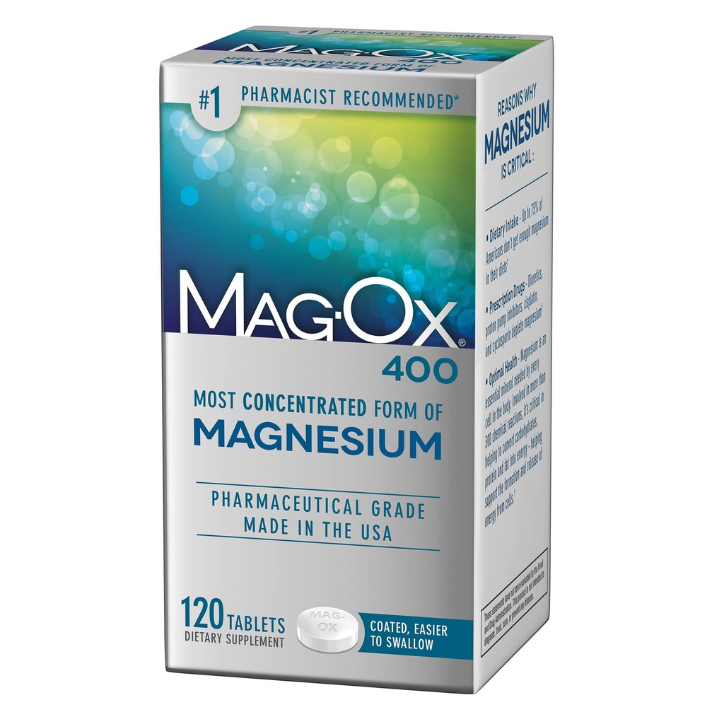 Supplément de magnésium Mag-Ox, oxyde de magnésium de qualité pharmaceutique 483mg, forme la plus concentrée de magnésium, 120 comprimés