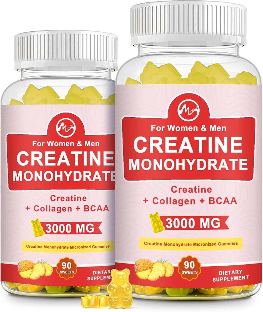 (2 packs) Gummy monohydraté créatine, suppléments de créatine à croquer sans sucre pour les hommes et les femmes, gains de créatine gummy pour la construction de muscles, énergie, pré-entraînement, aromatisé ananas