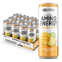 Optimum Nutrition Amino Energy Sparkling Hydration Drink, Electrolytes, Caffeine, Amino Acids, BCAAs, Sugar Free, Mango Pineapple Limeade, 12 Fl Oz, 12 Pack (Packaging May Vary)
