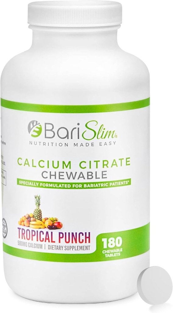 BariSlim Citrate de calcium bariatrique avec onglets de magnésium et de vitamine D - 500 mg de citrate de calcium par portion - formulé pour les patients après une chirurgie de perte de poids