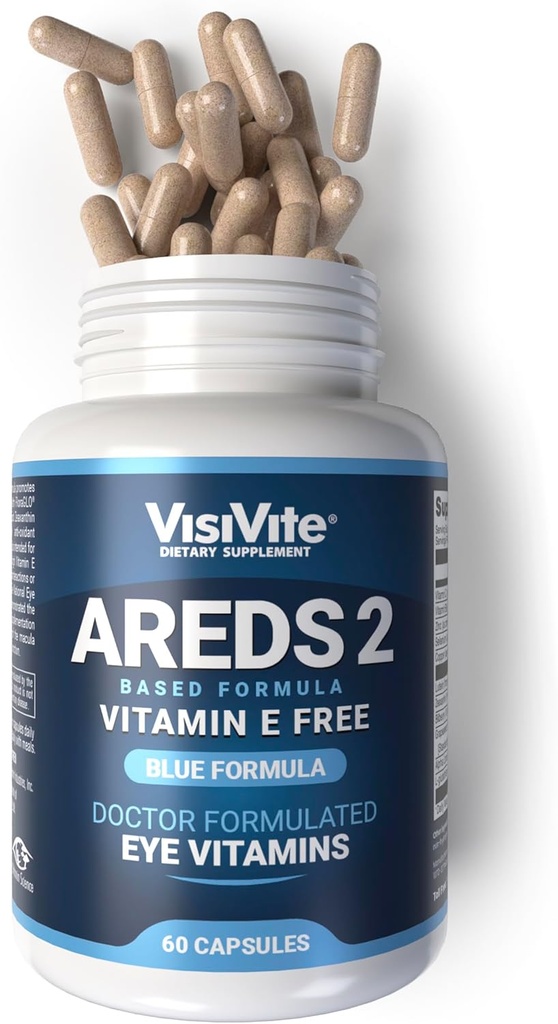 AREDS 2 Vitamines oculaires - Vitamines visiVite pour la santé des yeux sans vitamine E - Vitamines oculaires pour les aînés - Suppléments de lutéine et de zéaxanthine - 60 capsules