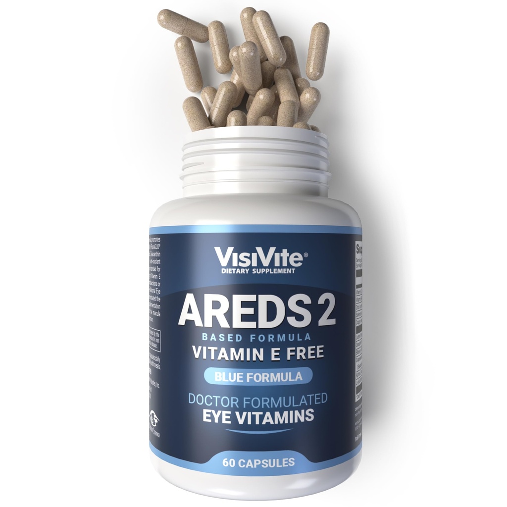 AREDS 2 Vitamines oculaires - Vitamines visiVite pour la santé des yeux sans vitamine E - Vitamines oculaires pour les aînés - Suppléments de lutéine et de zéaxanthine - 60 capsules