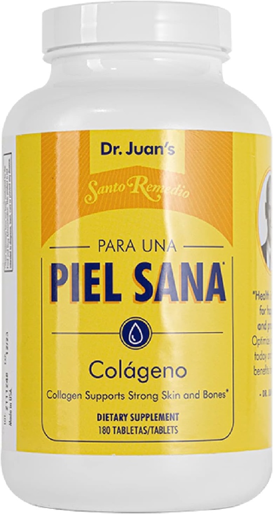 Santo Remedio Collagen, complément alimentaire, soutient la peau forte et les os, contient de la vitamine C et des peptides de collagène, non-OGM, sans gluten, sans arômes artificiels, 120 comprimés, 90 portions