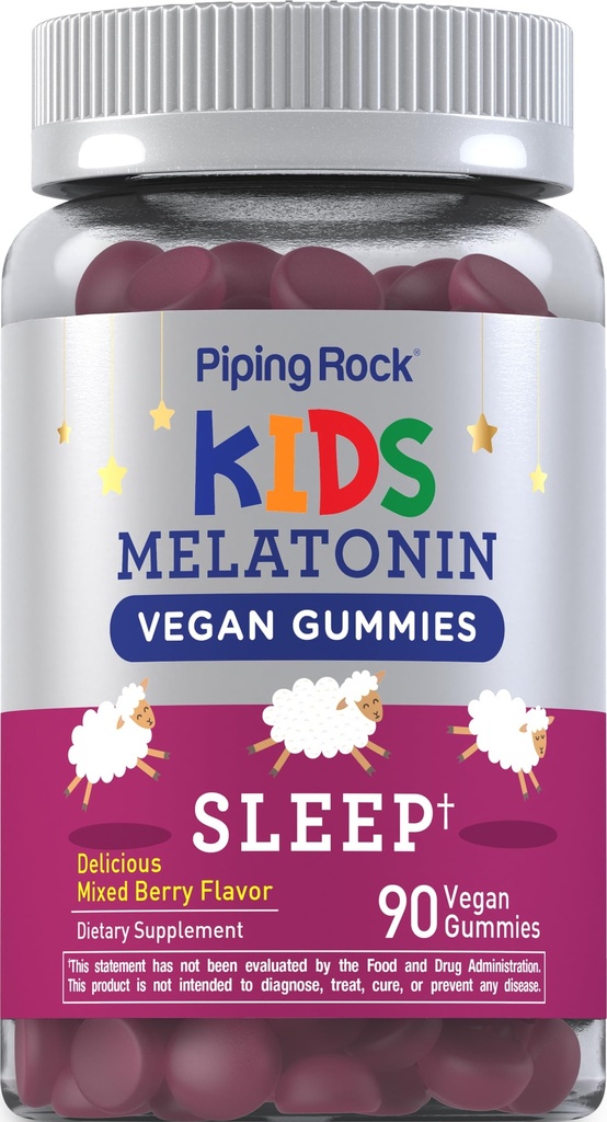 Piping Rock Kids Melatonin Gummies | 1mg | 90 Count | Supplement for Children | Mixed Berry Flavor | Vegan, Non-GMO, Gluten Free