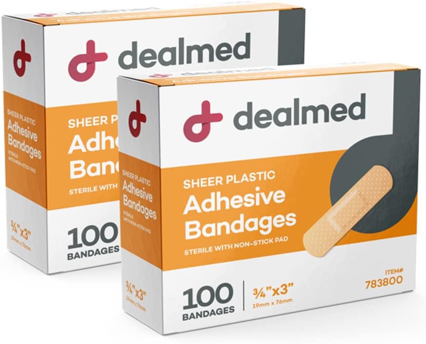 Bandes adhésives flexibles en plastique – 100 bandages de comptage (2 paquets) avec bandages non stick Pad, sans latex, soin de la plaie pour trousse de premiers soins, 3" x 3/4"