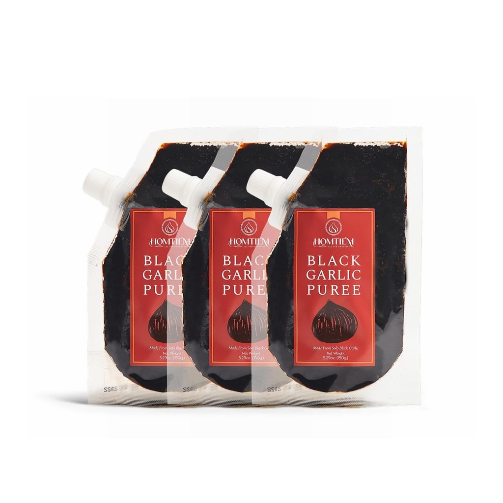 Homtiem Black Ail Puree 150g. (Fabriqué à partir d'ail noir 100% Solo), fermenté pendant 90 jours, non-OGM, prêt à manger pour le snacking et la cuisine (3)