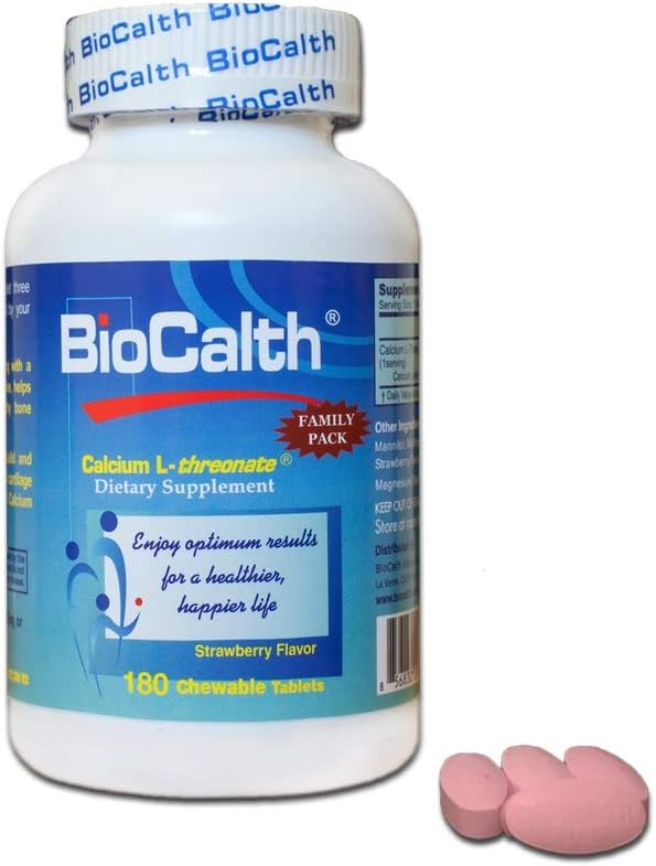 Le seul Calcium avec 3 brevets américains ——BioCalth Calcium L-thréonate 180 Comprimés à croquer, pack familial avec VALEUR GRANDE!