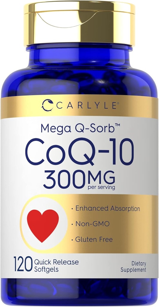 Carlyle CoQ10 300mg.120 Softgels Mega Q-Sorb Coenzyme Q-10. avec extrait de poivre noir.