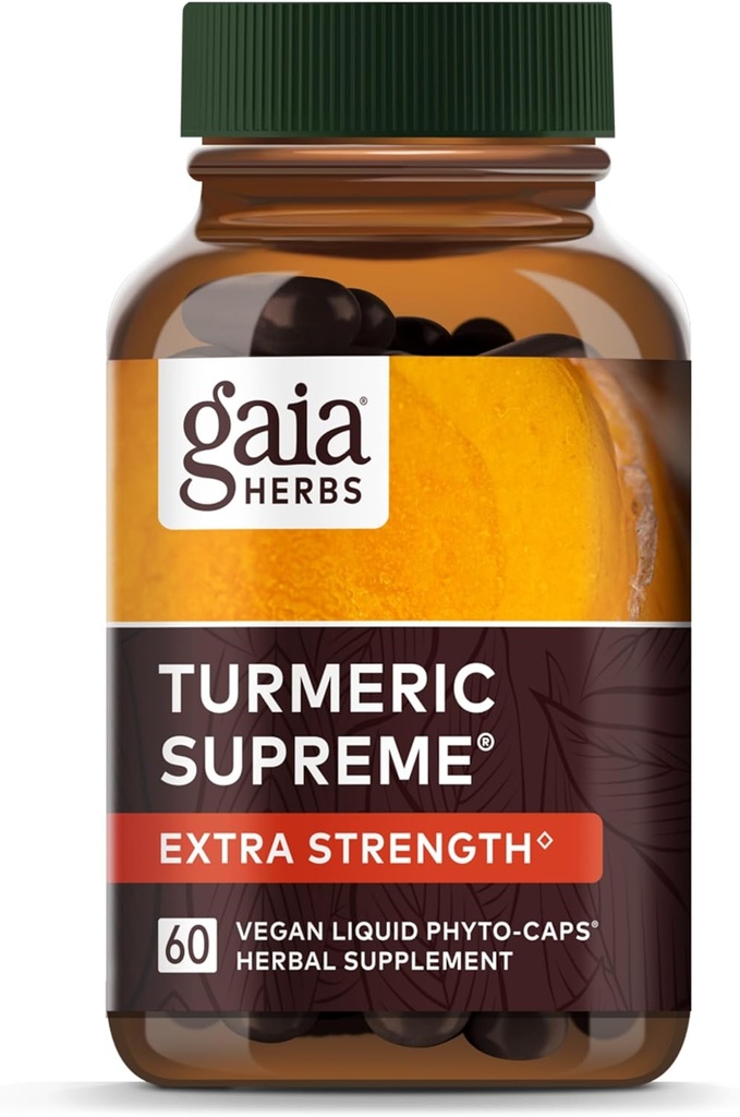Gaia Herbs Turmeric Supreme Extra Strength - Supporte les désagréments occasionnels de l'usure normale et de la tear* - avec Curcumine curcuma et poivre noir - 60 Vegan liquide Phyto-Capsules (jusqu'à 60 jours)