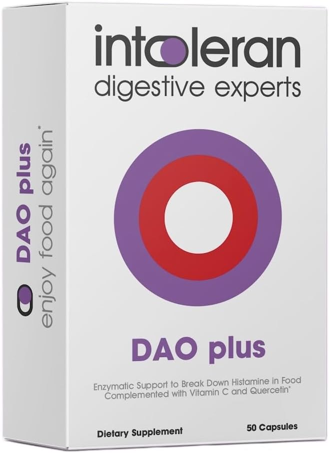 Intoleran DAO Plus Digestive Enzymes - 50 Capsules | Supplement for Histamine Intolerance & DAO Deficiency | Healthy Histamine Levels | 30,000 HDU Diamine Oxidase (DAO) Enzyme | Vitamin C & Quercetin