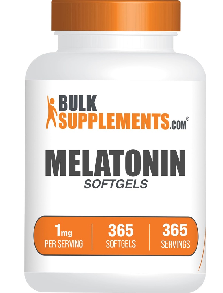 BulkSupplements.com Melatonine 1mg Softgels - Melatonine pour adultes, Supplément de sommeil - 1mg Melatonine par portion, sans gluten, 1 Softgel par portion, 365 Nombre (paquet de 1)
