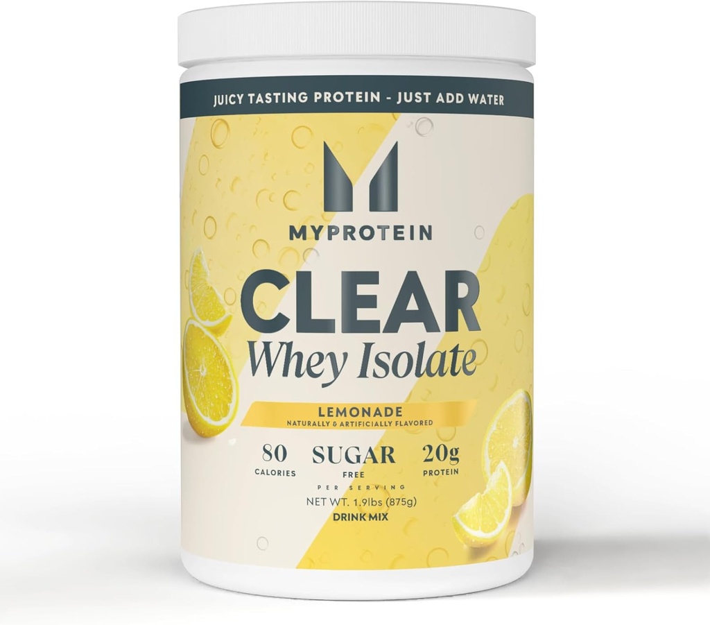 Myprotéine Poudre de protéines Isolée de Whey Clear, 1,9 Lb (35 portions) Cimonade, 20g de protéines par portion, Mélange de boissons naturellement aromatisées, Apport quotidien de protéines pour une performance supérieure