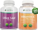 Purely Holistic Olive Leaf Extract 750mg + Vitamin C 1000mg 2 Stage Release Bundle - 485 Vegan Capsules - Made in The USA