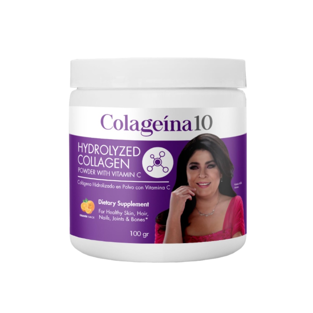 Colageina 10, poudre de collagène hydrolysée avec vitamine C, améliore l'apparence de la peau, aide la croissance des cheveux, ongles plus sains, 3,5 Oz poudre, pot.