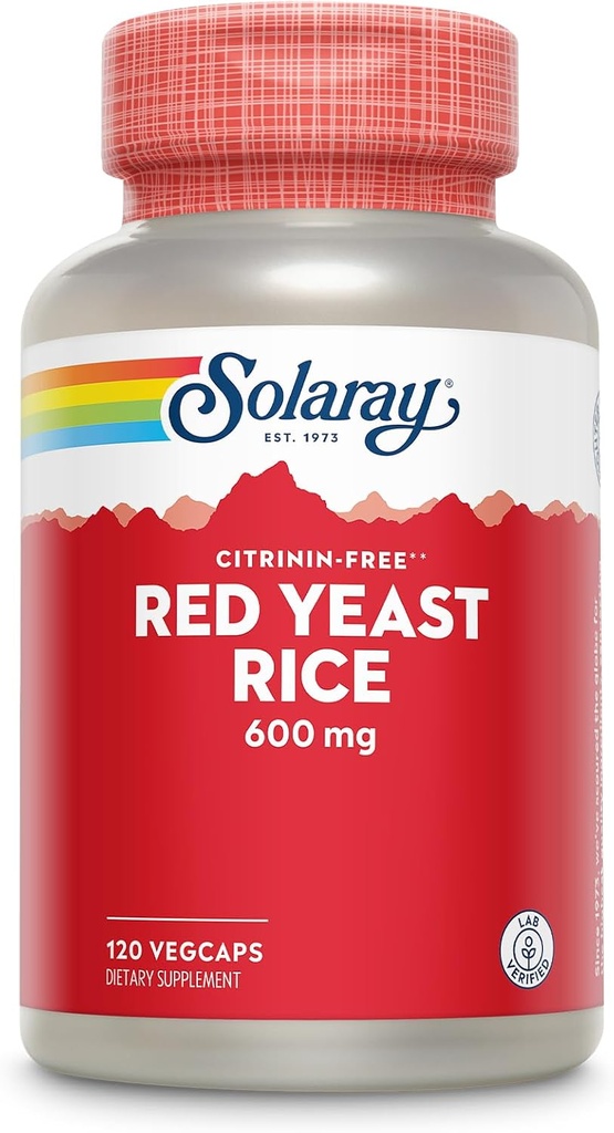 SOLARAY Red Yeast Rice 600mg Support système, non irradié et sans citrine, laboratoire vérifié, 120 VegCaps