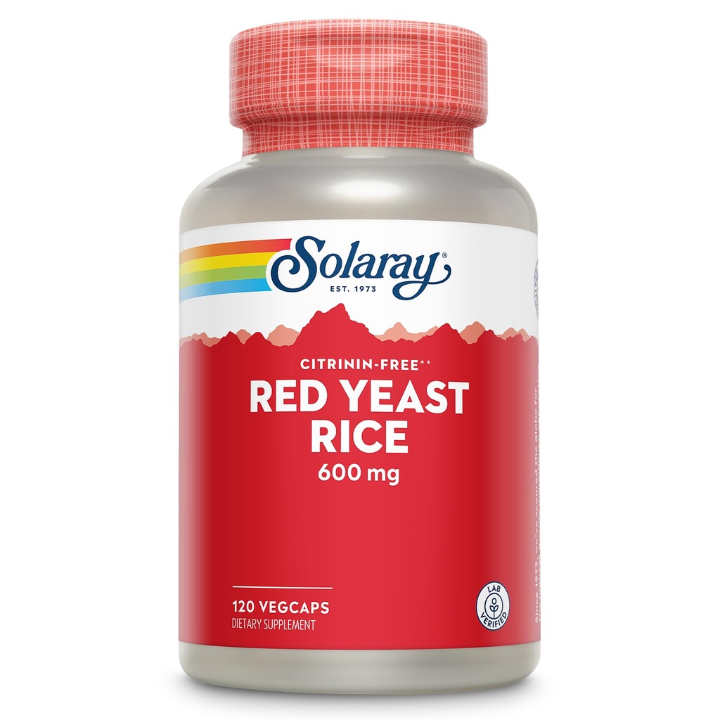 SOLARAY Red Yeast Rice 600mg Support système, non irradié et sans citrine, laboratoire vérifié, 120 VegCaps