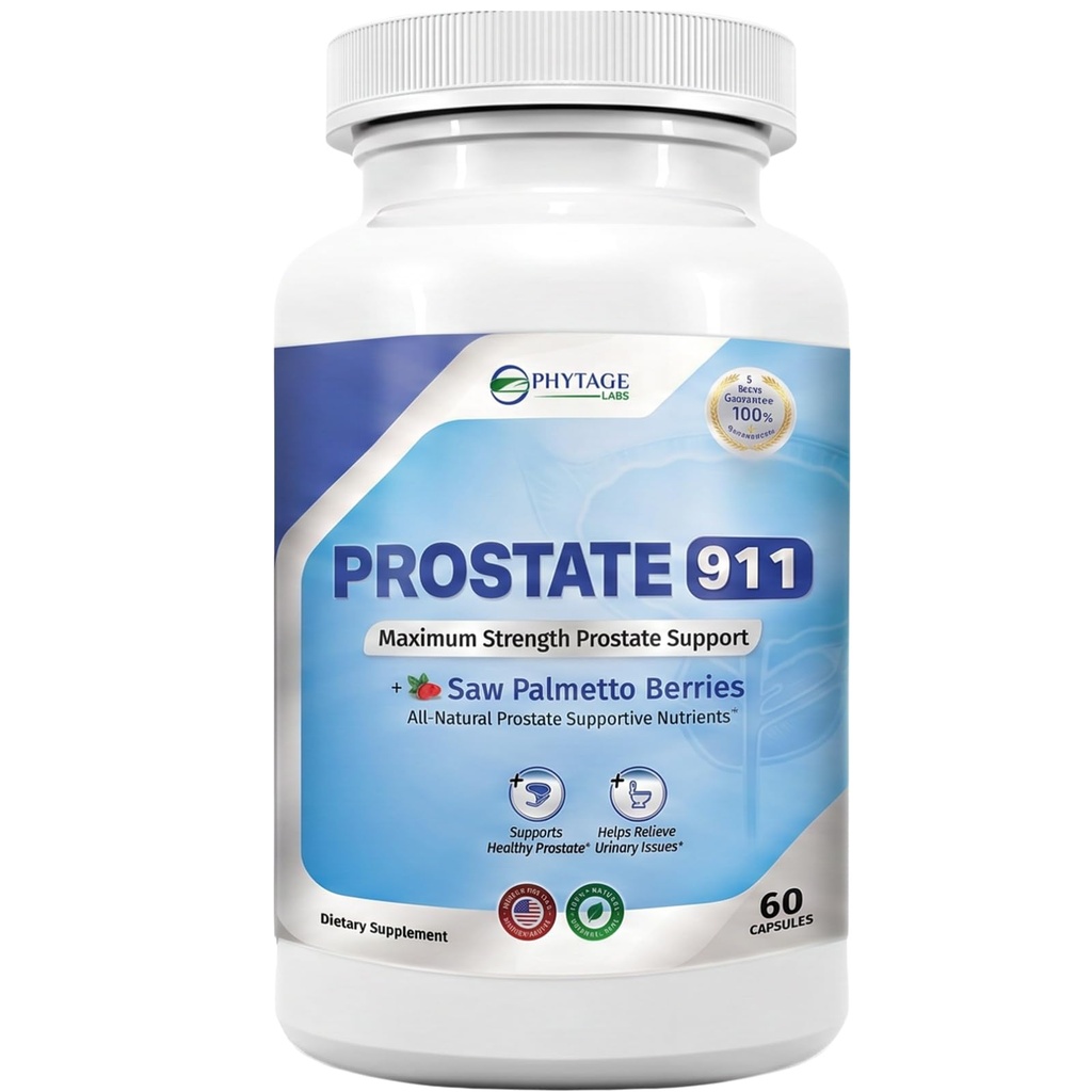 Supplément Santé Prostate 911 Hommes - Saw Palmetto Support Fonction Prostate (60 Capsules)