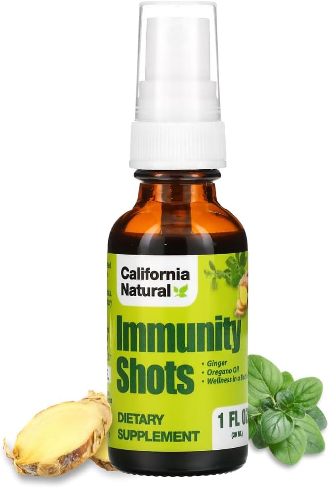 California Natural Immunity Shots 1oz bouteille, racine de gingembre biologique, huile d'origan - Potent & Pure Immune System Booster - Immune System Support & Wellness Shot (Pack of 1)