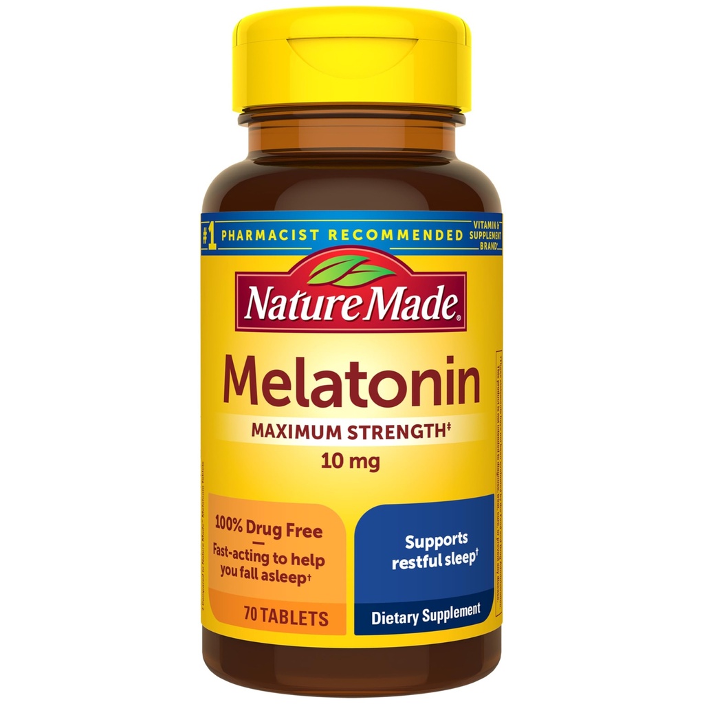 Nature faite Melatonin 10mg Comprimés de force maximale, 100% sans médicament Aide au sommeil pour adultes, Melatonine pour adultes, 70 Nombre, 70 Jours d'approvisionnement