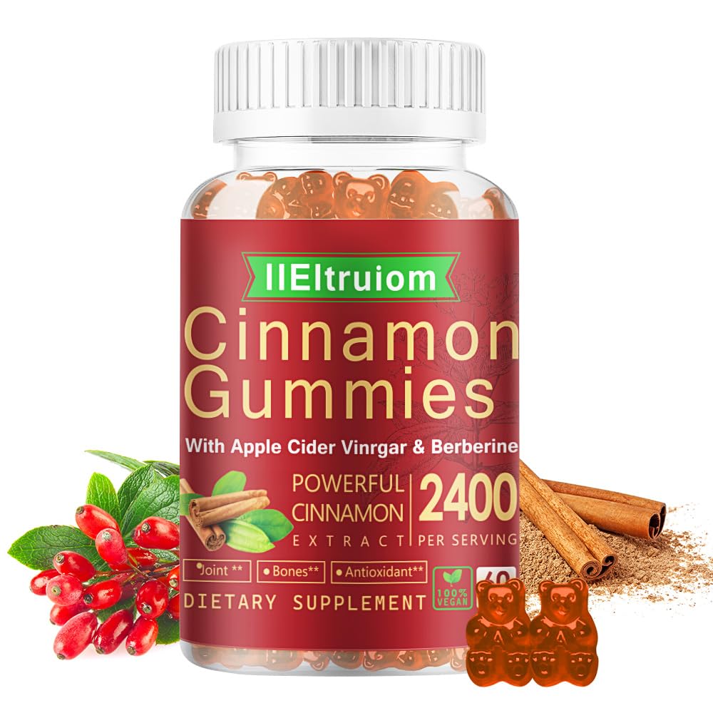 Ceylan Cinnamon Gummies, Ceylan Cinnamon 2400mg avec berbère, curcuma, vinaigre de cidre de pomme, Melon amère, chrome - 60 comtes