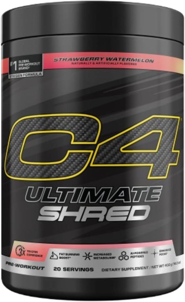 Cellucor C4 Ultimate Shred pré-entraînement poudre, brûleur de graisse pour les hommes et les femmes, supplément perte de poids avec extrait de racine de gingembre, pastèque fraise, 20 portions, 12.3 Ounce (paquet de 1)