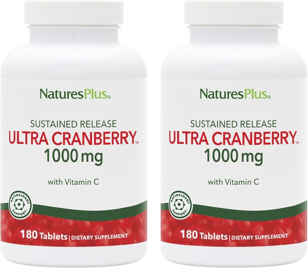 NaturesPlus Ultra canneberge 1000-180 Comprimés à libération prolongée, lot de 2 - Soutient un système urinaire sain - non-OGM, végétarien, sans gluten - 180 portions totales
