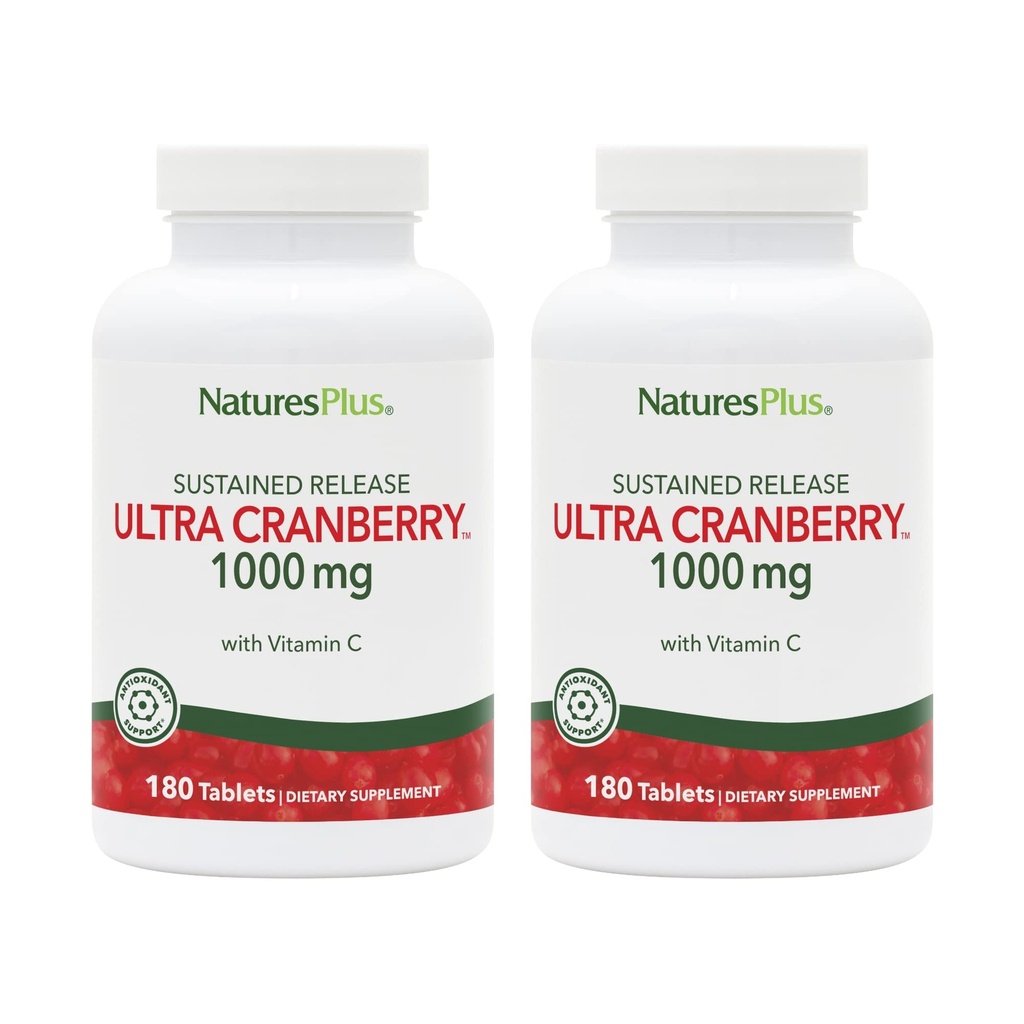 NaturesPlus Ultra canneberge 1000-180 Comprimés à libération prolongée, lot de 2 - Soutient un système urinaire sain - non-OGM, végétarien, sans gluten - 180 portions totales