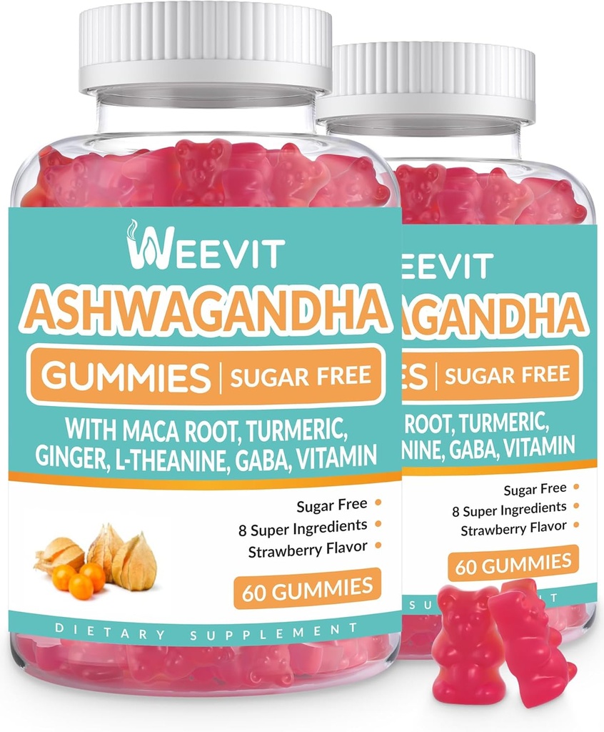 Gummies Ashwagandha avec vitamine D pour les femmes et les hommes, Gummy Ashwagandha avec poudre de racine de Maca