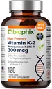 biophix Vitamine K2 MK-7 300mcg, 120 Capsules Vegan – Supplément à haute capacité pour la force osseuse et la santé immunitaire