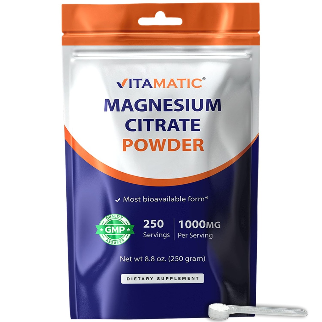 Citrate de magnésium vitamatique 1000mg par portion soutient la santé musculaire, articulaire et cardiovasculaire 250 Grams - 250 portions