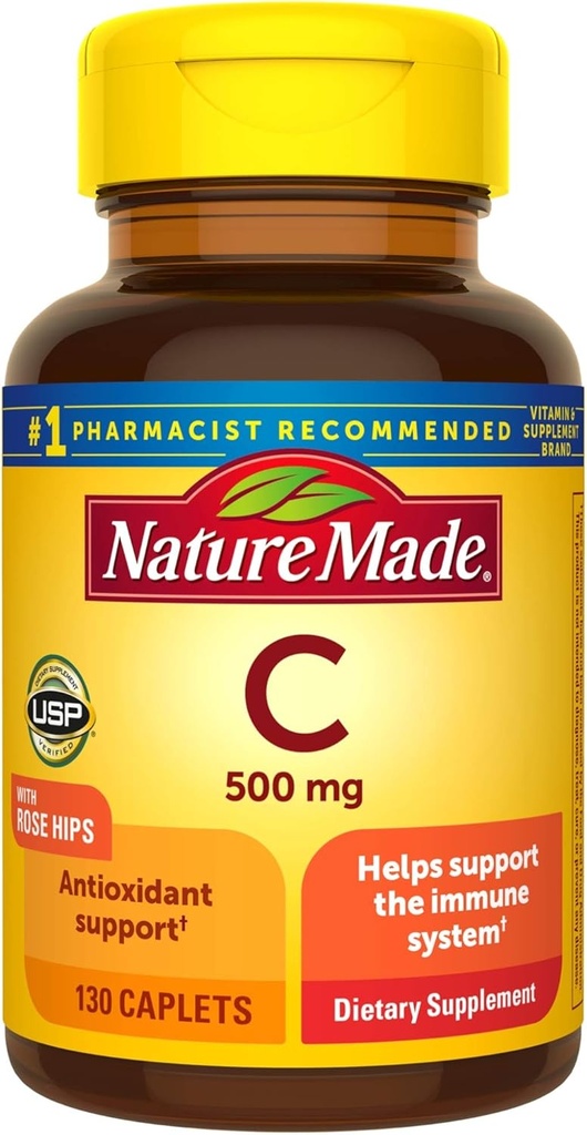 Vitamine C 500 mg Caplets aux hanches roses, 130 Nombre