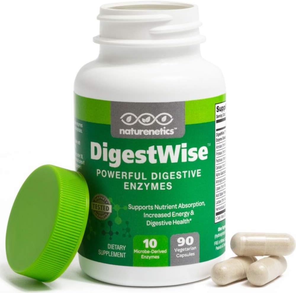 Naturenetics DigestWise Enzymes digestifs - 10 Enzymes végétaliens puissants pour soutenir la digestion, le gaz, le gonflement et le soulagement de la constipation - Keto Friendly - Testé en laboratoire - 90 Capsules (1)
