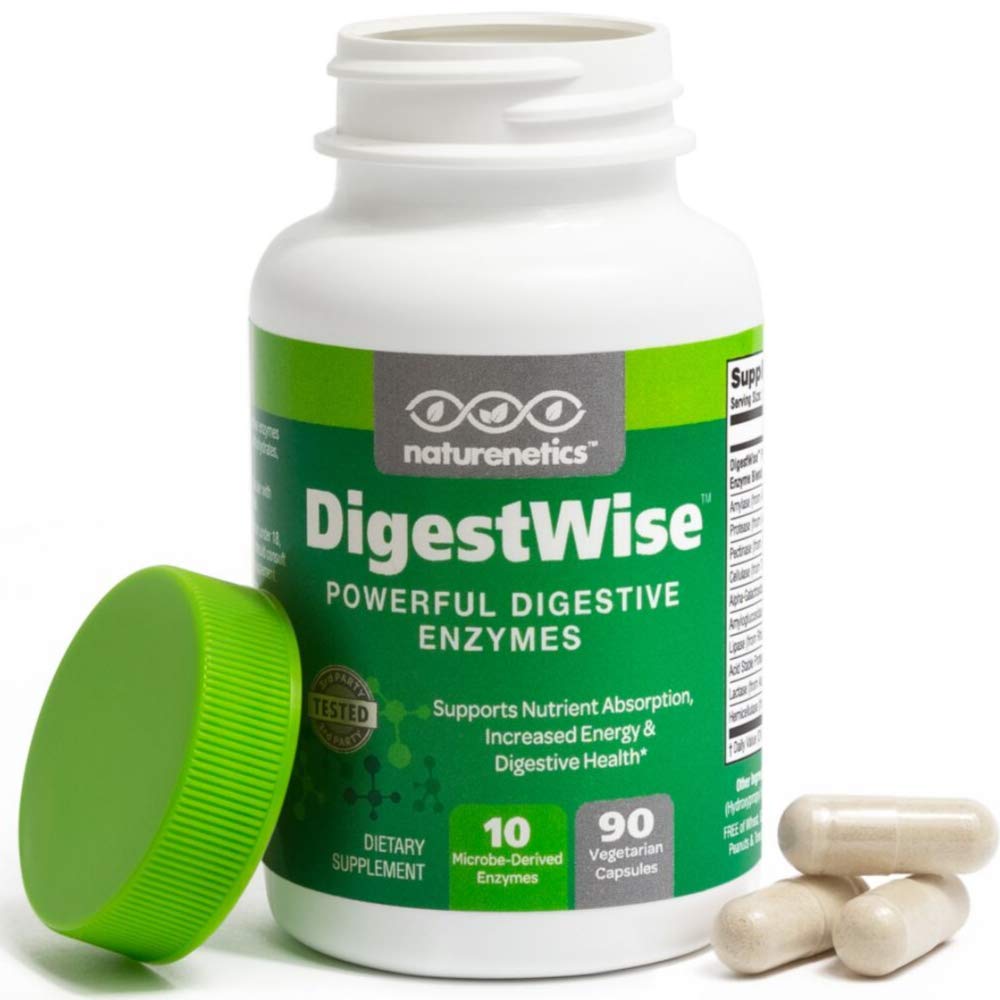 Naturenetics DigestWise Enzymes digestifs - 10 Enzymes végétaliens puissants pour soutenir la digestion, le gaz, le gonflement et le soulagement de la constipation - Keto Friendly - Testé en laboratoire - 90 Capsules (1)