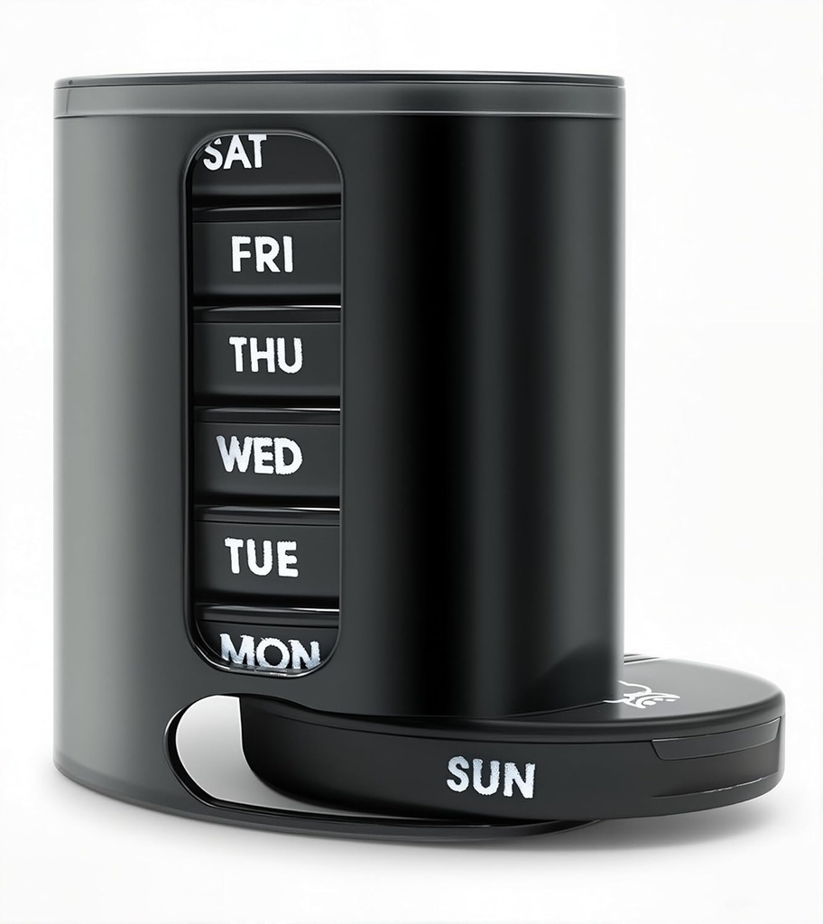 Organisateur hebdomadaire de pilules (deux fois par jour), classeur portable de pilules de 7 jours avec compartiments empilables AM/PM pour pilules, vitamine, huile de poisson, suppléments, rainbow (noir)