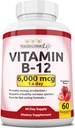 NaturalisimoLife Vitamine B12 6 000 mcg – Nuggets à saveur de fraise à dissolution rapide – 60 Nuggets, non OGM, végétalien, sans gluten