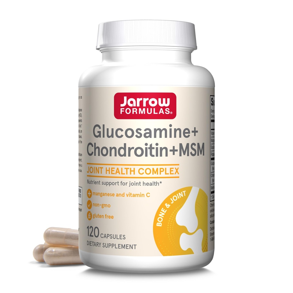 Jarrow Formulas® Glucosamine + Chondroïtine + Capsules MSM, supplément de soutien avec vitamine C et manganèse, 30 capsules, 120 jours d'approvisionnement