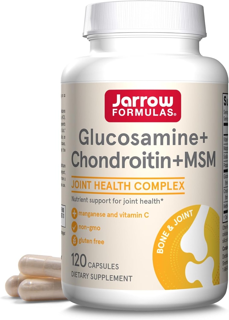 Jarrow Formulas® Glucosamine + Chondroitin + MSM Capsules, Joint Support Supplement with Vitamin C and Manganese, 30 Capsules, 120 Day Supply